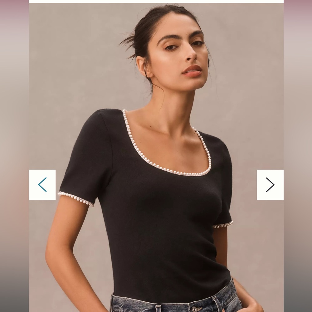 Canapé Pearl-Trim Scoop-Neck Tee